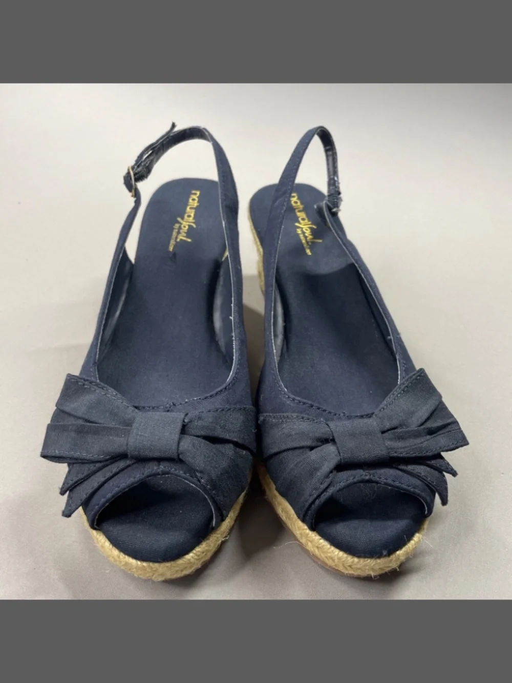 Naturalizer Shoes Womens 9.5 blue brown jute natural sole Brigette jute wedge
